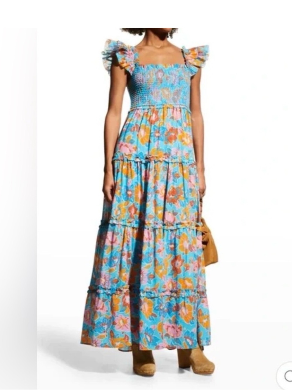 Love The Label Gaya Floral Tiered Frill Sleeve Maxi Dress Women's Size L